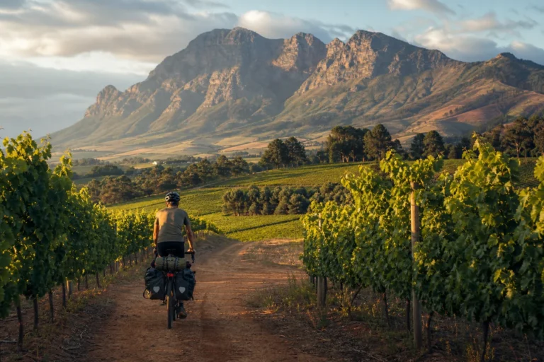 África do Sul — vinhedos de Stellenbosch de bike