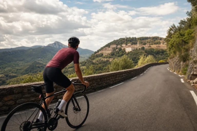 Seguro-viagem — ciclista em estrada europeia